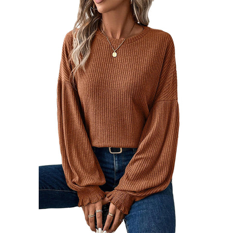 Solid Color Long-sleeve Casual Loose Bottoming Shirt