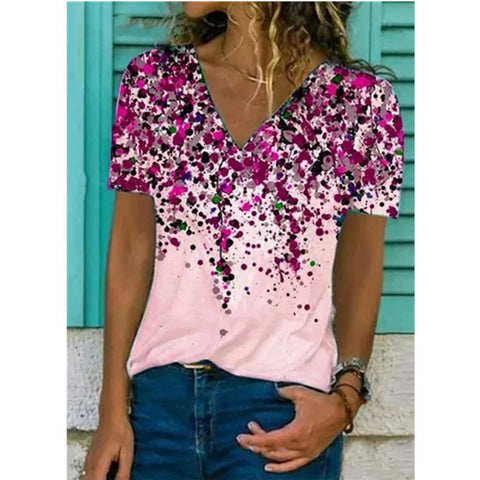 Spring And Summer V-neck Printed Women's Top