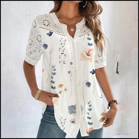 Fashion Breasted Lapel Short-sleeved Women's Top