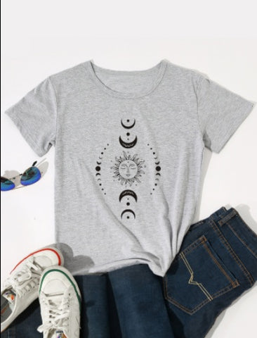 Sun Moon Casual Short Sleeve Top