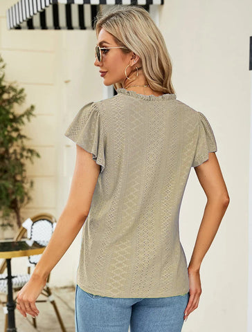 Jacquard V-neck Short Sleeve Top