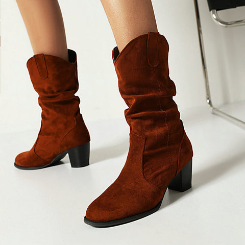 Chunky High Heel Mid-Calf Boots For Women