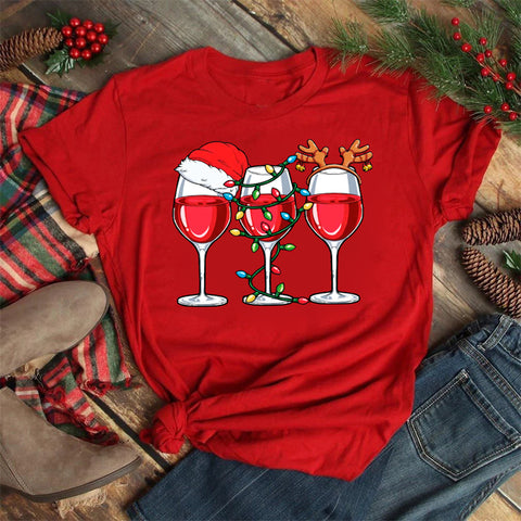 Christmas Humor Wine Glasses T-Shirt Tops