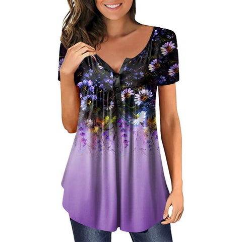 Multi Design Tunic Style V-neck Women's Top