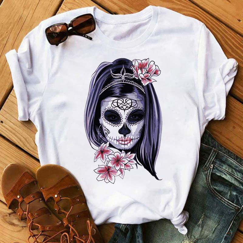 Women's Floral Skull Trendy T-Shirt