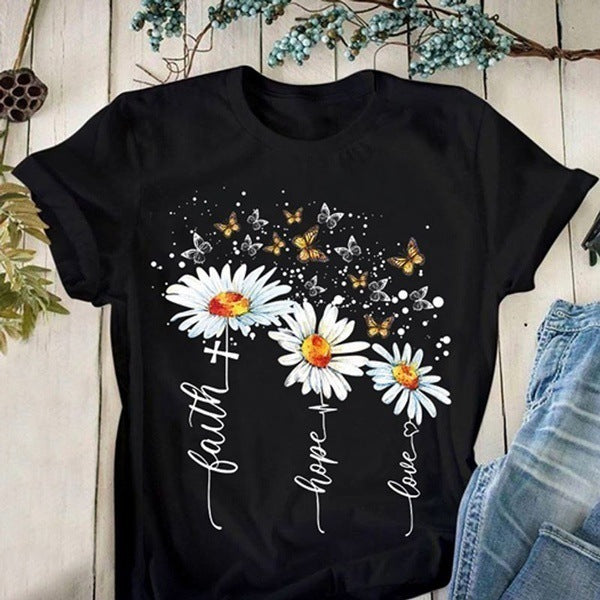 Faith Hope Love Round Neck Short Sleeve Top