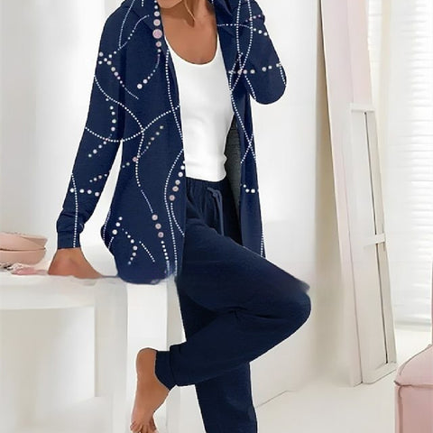 Jacket Print with Solid Color Pants Two-piece Set