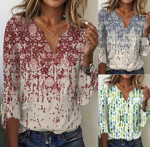 V-neck 3/4 Flare Sleeve Women's Tops