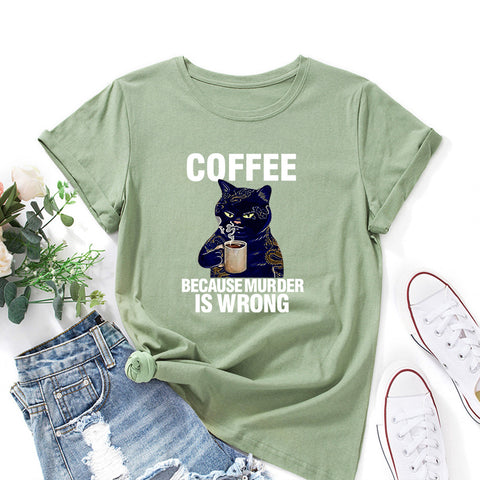 Coffee Because Round Neck Short-Sleeved T-shirt Top