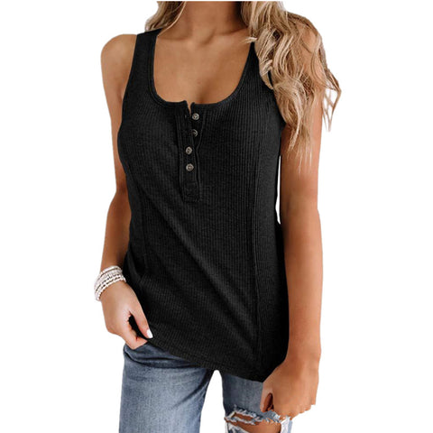 Solid Color Button Sleeveless Tank Top