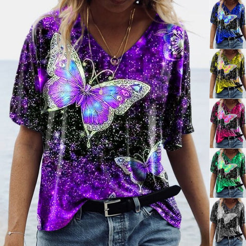 Butterfly Multi Color Short-sleeved T-shirt Women's Top