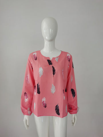 Women's Leaf Pattern Long-Sleeve Top