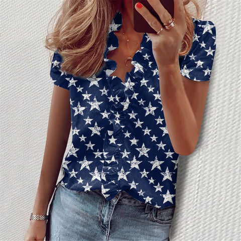 Summer Ruffles Short Sleeve Slim Flower Print