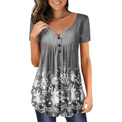 Multi Design Tunic Style V-neck Women's Top