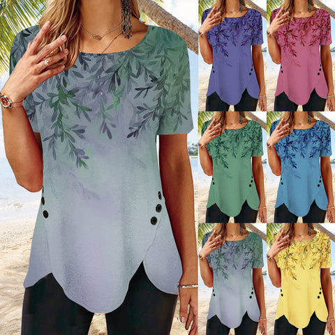 Fashion Petal Hem Crew Neck Short Sleeves Top