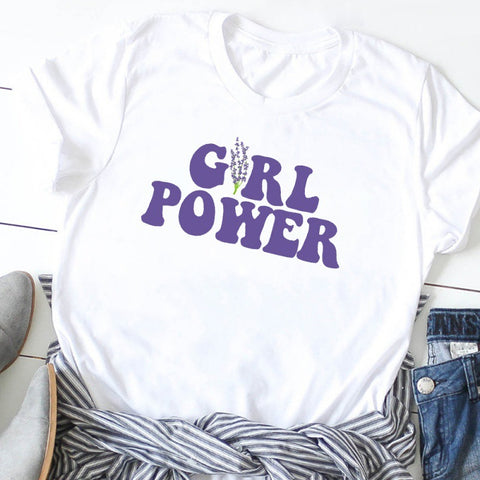 Girl Power Round Neck Short-sleeved Top