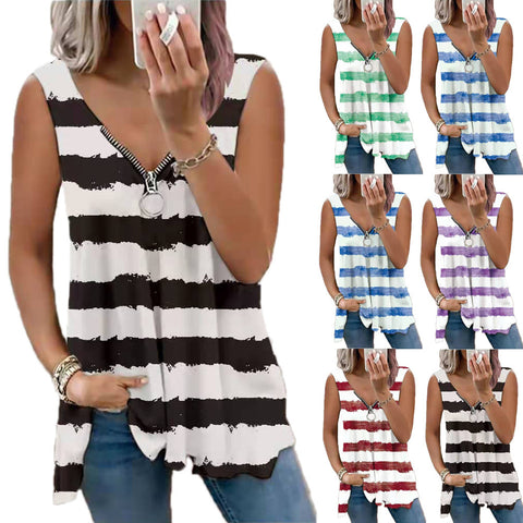 Striped Zip Top Sleeveless Tank