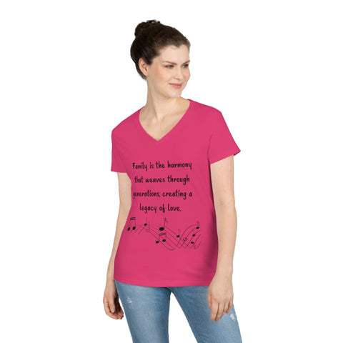 Ladies' V-Neck T-Shirt -  Family is the harmony that weaves through generations, creating a legacy of love.