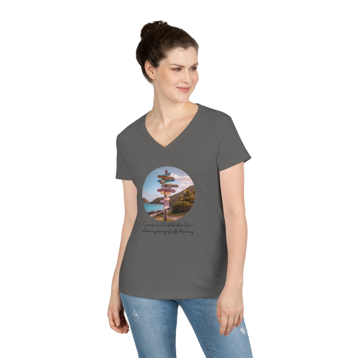 Ladies' V-Neck T-Shirt - Success is not a destination; it's a continuous journey of self-discovery