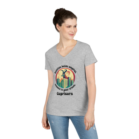 Ladies' V-Neck T-Shirt - Capricorn - Ambition builds empires, success is your crown