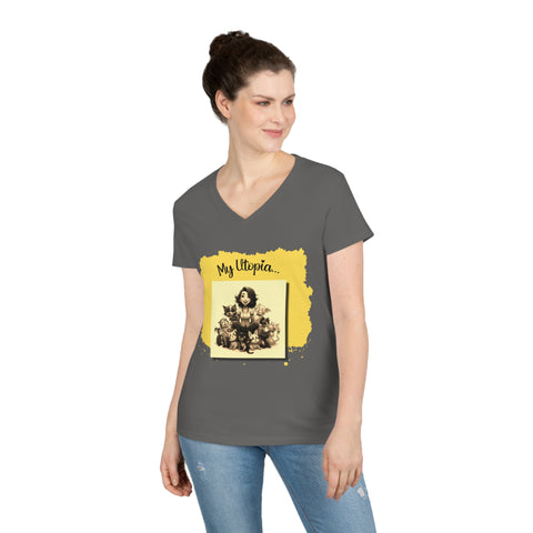 Ladies' V-Neck T-Shirt - Fur Babies - Happy Chic