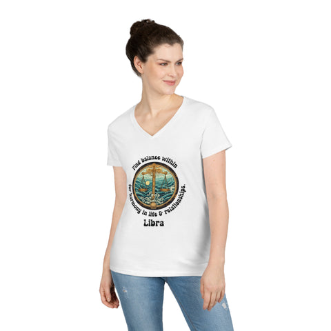 Ladies' V-Neck T-Shirt -Libra - Find balance within for harmony in life & relationships