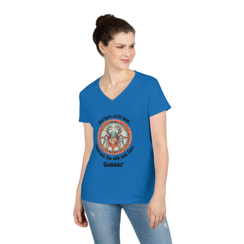 Ladies' V-Neck T-Shirt - Cancer - Nurture with love, embrace the ebb and flow