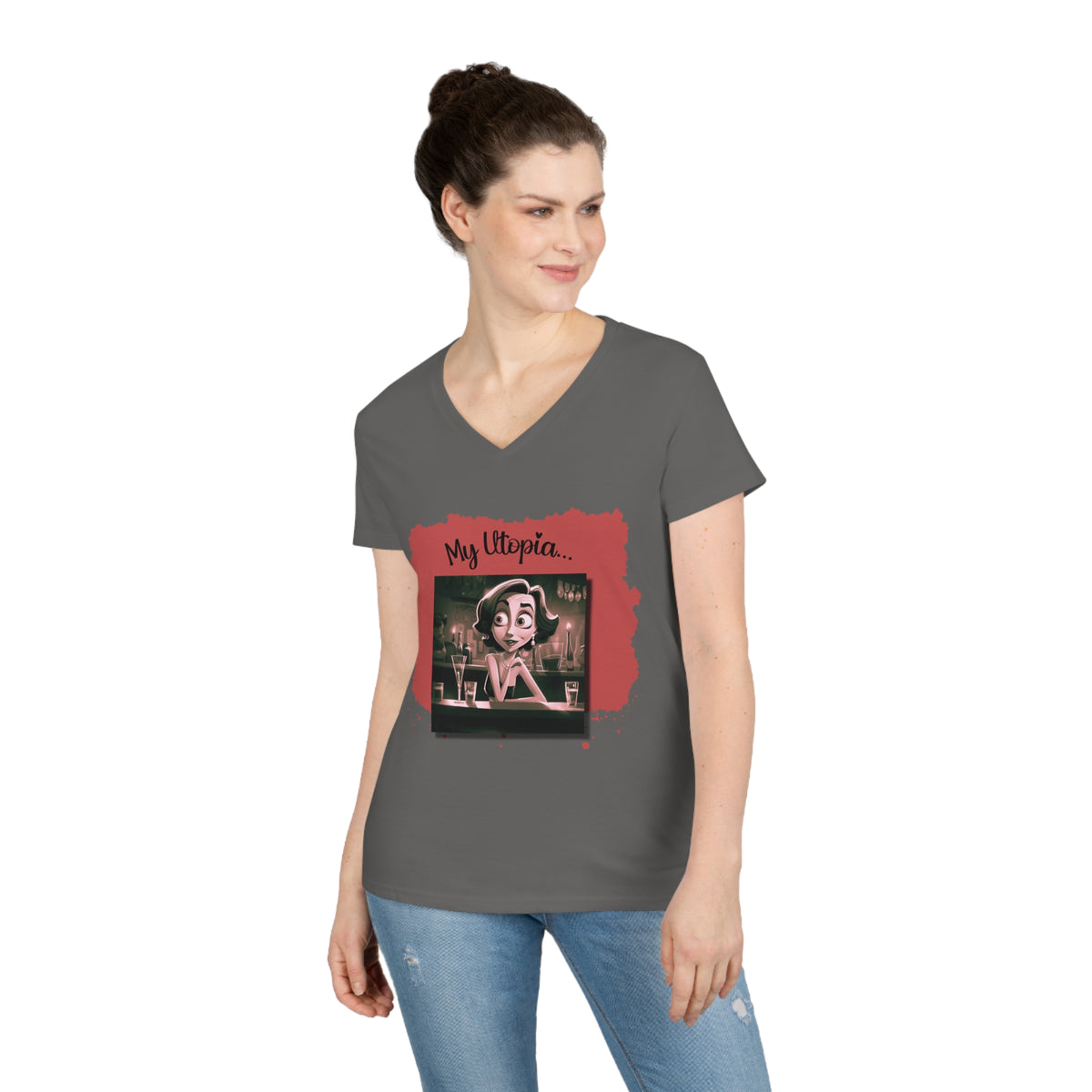 Ladies' V-Neck T-Shirt - Night Out - Happy Haven