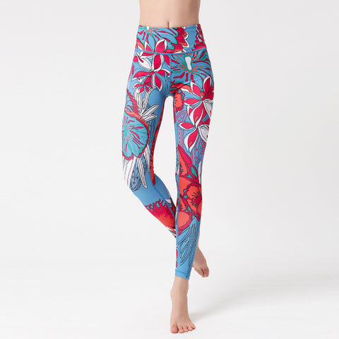 Fashion Flowers Print Leggings High Waist