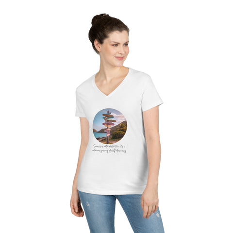 Ladies' V-Neck T-Shirt - Success is not a destination; it's a continuous journey of self-discovery