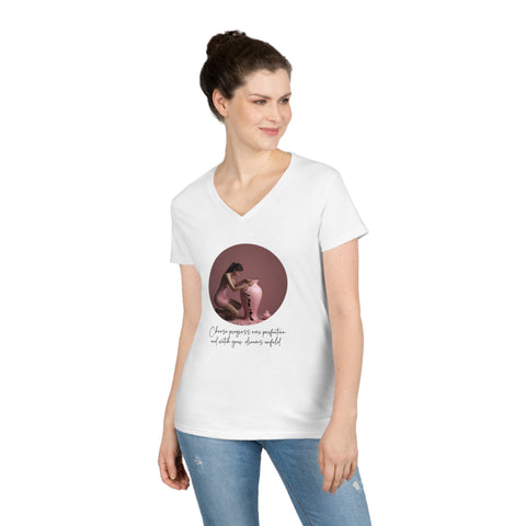 Ladies' V-Neck T-Shirt - Choose progress over perfection and watch your  dreams unfold