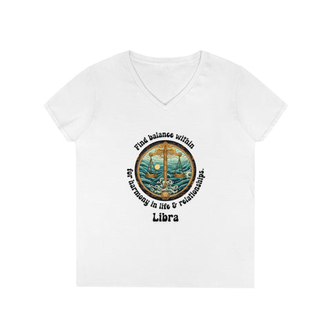 Ladies' V-Neck T-Shirt -Libra - Find balance within for harmony in life & relationships