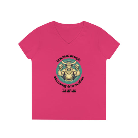 Ladies' V-Neck T-Shirt - Taurus - Grounded strength, unwavering determination