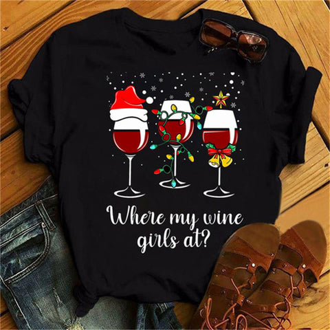 Christmas Humor Wine Glasses T-Shirt Tops