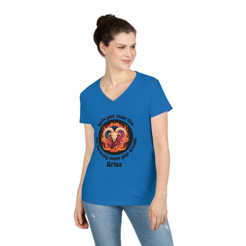 Ladies' V-Neck T-Shirt - Aries - Ignite your inner fire and fearlessly chase your dreams