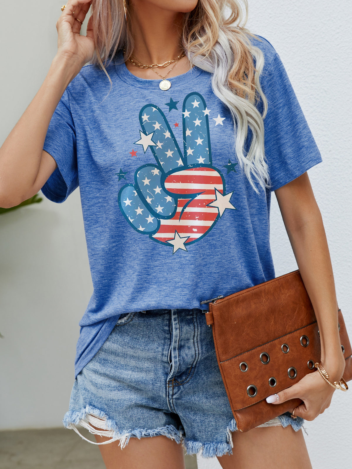 Independence Day Round Neck Short Sleeve Printed T-shirt