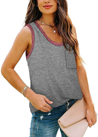 Solid Color Contrasting Color Tank Top