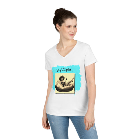 Ladies' V-Neck T-Shirt - Pool Day - Happy Hideaway