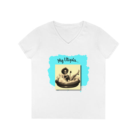 Ladies' V-Neck T-Shirt - Pool Day - Happy Hideaway