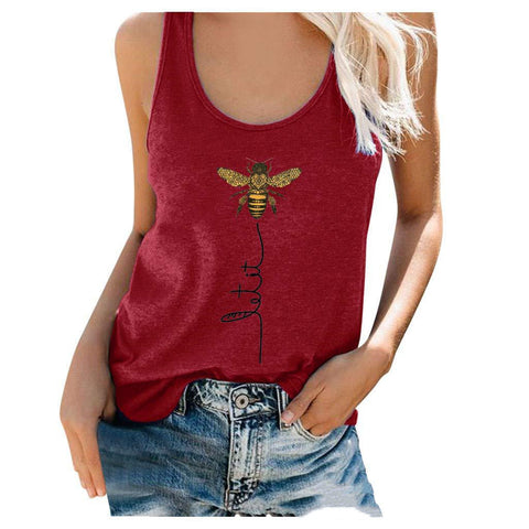 New Solid Color Stitching Bee Sleeveless T-Shirt Top