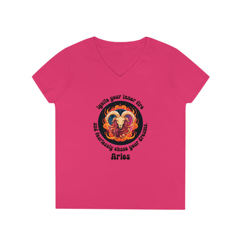 Ladies' V-Neck T-Shirt - Aries - Ignite your inner fire and fearlessly chase your dreams