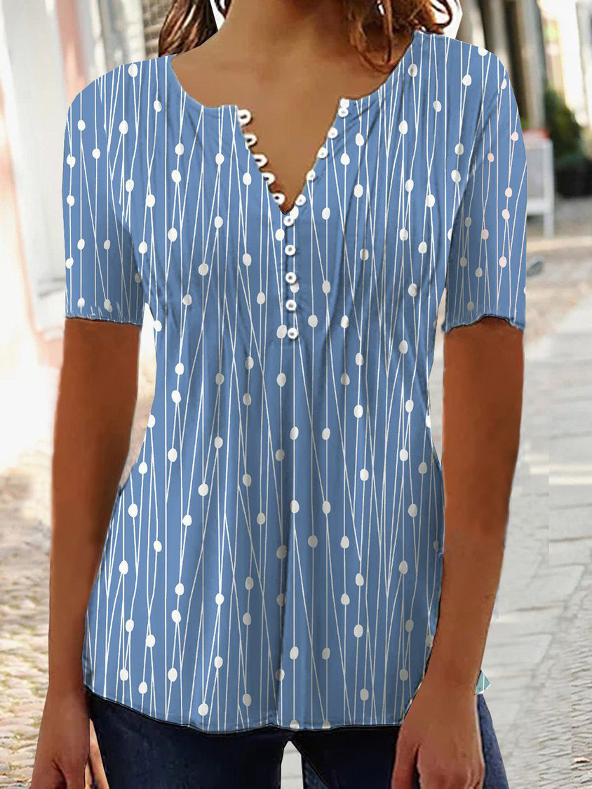 Women's V-collar Polka Dot Short-sleeved Shirt