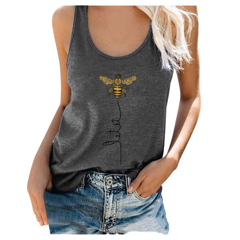 New Solid Color Stitching Bee Sleeveless T-Shirt Top