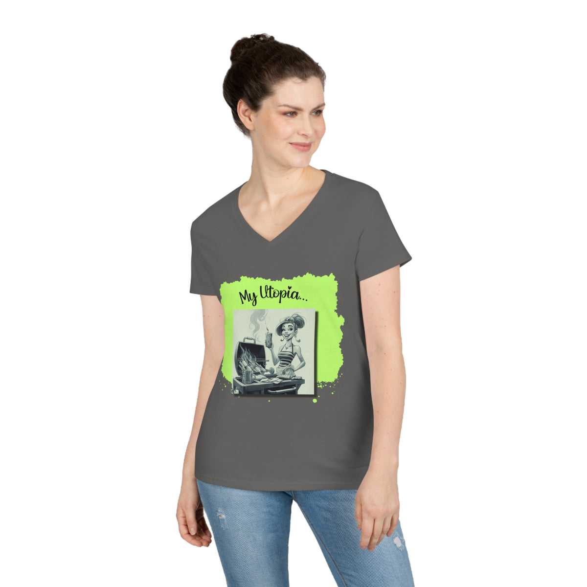 Ladies' V-Neck T-Shirt - Grilling 2 - Fun and Fashionable