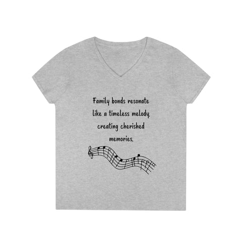 Ladies' V-Neck T-Shirt -  Family bonds resonate like a timeless melody, creating cherished memories.