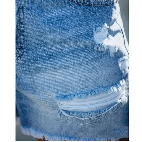 Fringed Denim Shorts Ripped Stitching