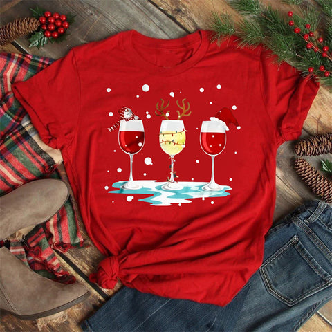 Christmas Humor Wine Glasses T-Shirt Tops