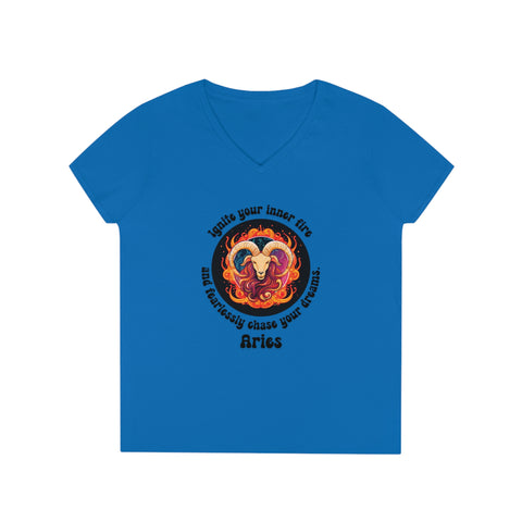 Ladies' V-Neck T-Shirt - Aries - Ignite your inner fire and fearlessly chase your dreams