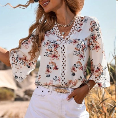 Casual Loose Vneck Shirt Summer Top