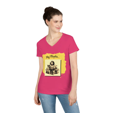 Ladies' V-Neck T-Shirt - Fur Babies - Happy Chic